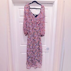 Astr Floral Long Sleeve Dress - Pink and Black